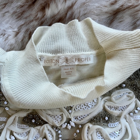 Boston Proper Cream Color Embroidered 3/4 Length Sleeve Sweater - Picture 3 of 7